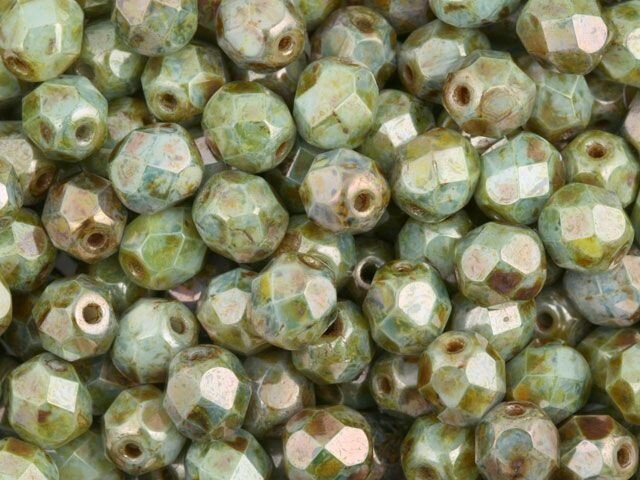 Czech Faceted Luster Opaque Green Firepolish Glass Beads 6mm (25)