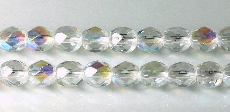 6mm Czech Faceted Crystal AB Firepolish Glass Beads (25)