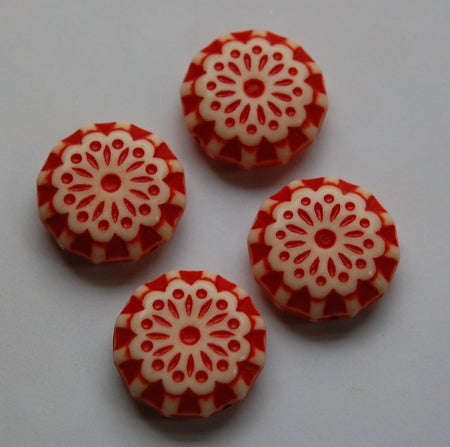 Vintage Red and Cream Etched Lace Flower Beads 28mm bds807E