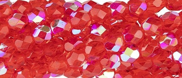 6mm Siam Ruby AB Czech Firepolish Faceted Glass Beads (25)