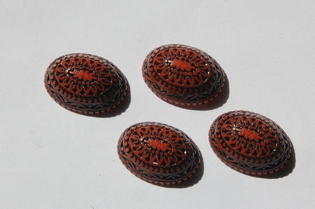 Vintage Etched Mosaic Design Orange and Black Cabochons 18x13mm (6) cab714F