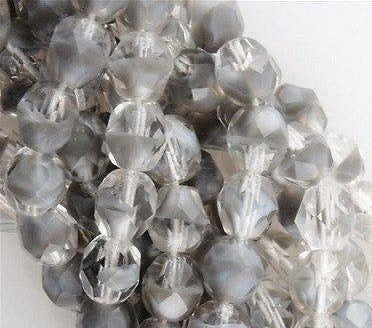 6mm Czech Faceted Crystal Gray Firepolish Glass Beads (25)