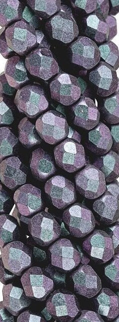 Czech Faceted Polychrome Orchid Aqua Firepolish Glass Beads 6mm (25)
