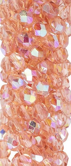 6mm Rosaline AB Czech Firepolish Faceted Glass Beads (25)