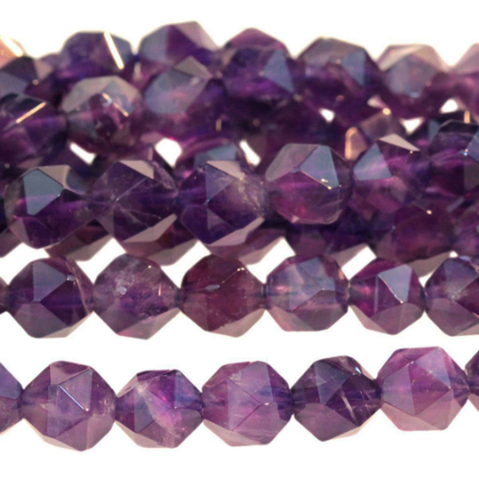 Dakota Stones Amethyst 6mm Star Cut Faceted Gemstones. 15-16" Strand. AME6RD-SC