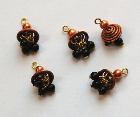 Vintage Coiled Copper Top with Black Glass Beads Drops chr169