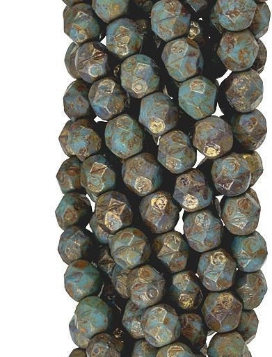Czech Faceted Chrysocolla Copper Picasso Firepolish Glass Beads 6mm (25)