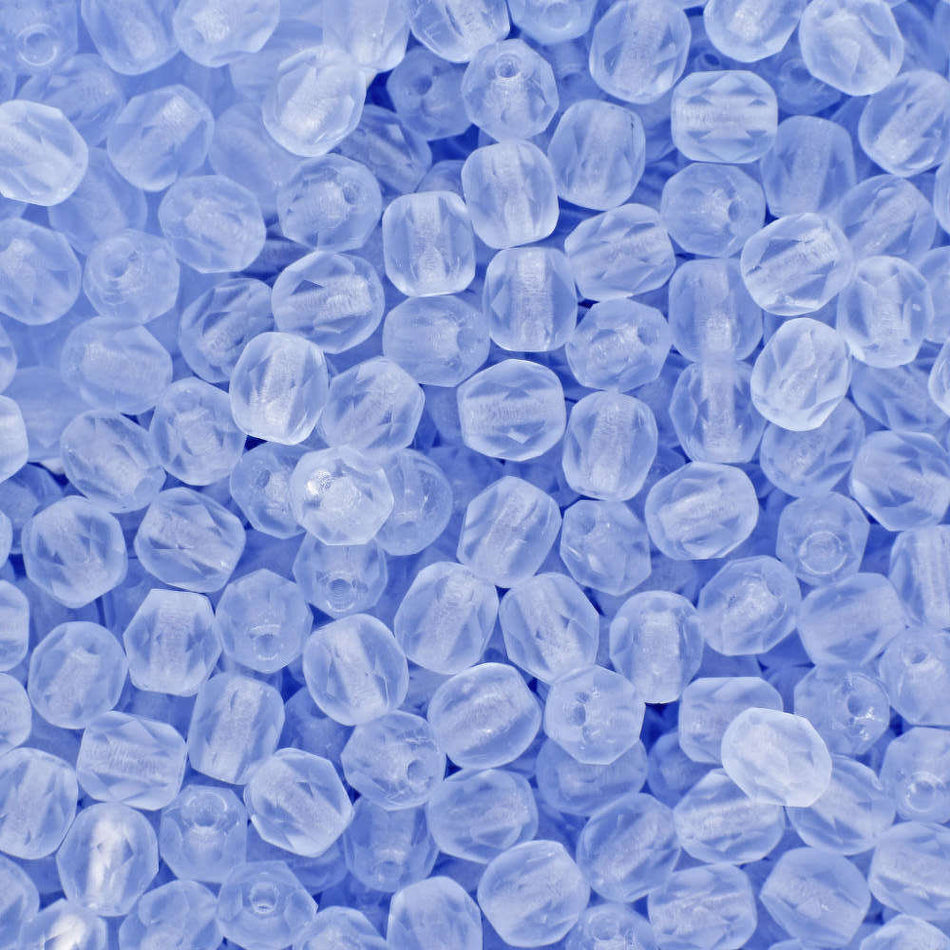 6mm Matte Light Sapphire Czech Firepolish Faceted Glass Beads (25)