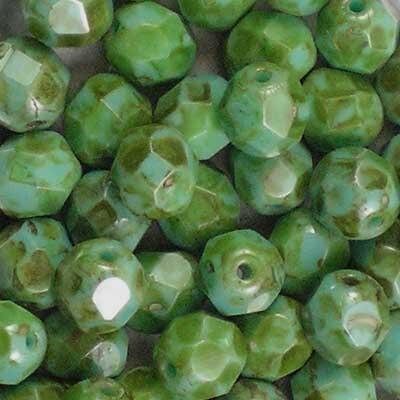 6mm Turquoise Picasso Czech Firepolish Faceted Glass Beads (25)