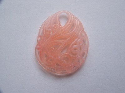 Carved Style Look Soft Pink Oval Acrylic Pendant (1) pnd034C