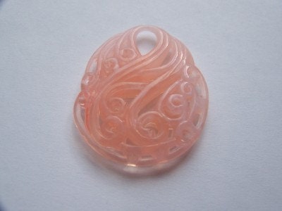 Carved Style Look Soft Pink Oval Acrylic Pendant (1) pnd034C