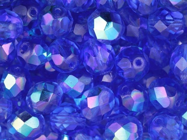 Czech Faceted Sapphire AB Firepolish Glass Beads 6mm (25)