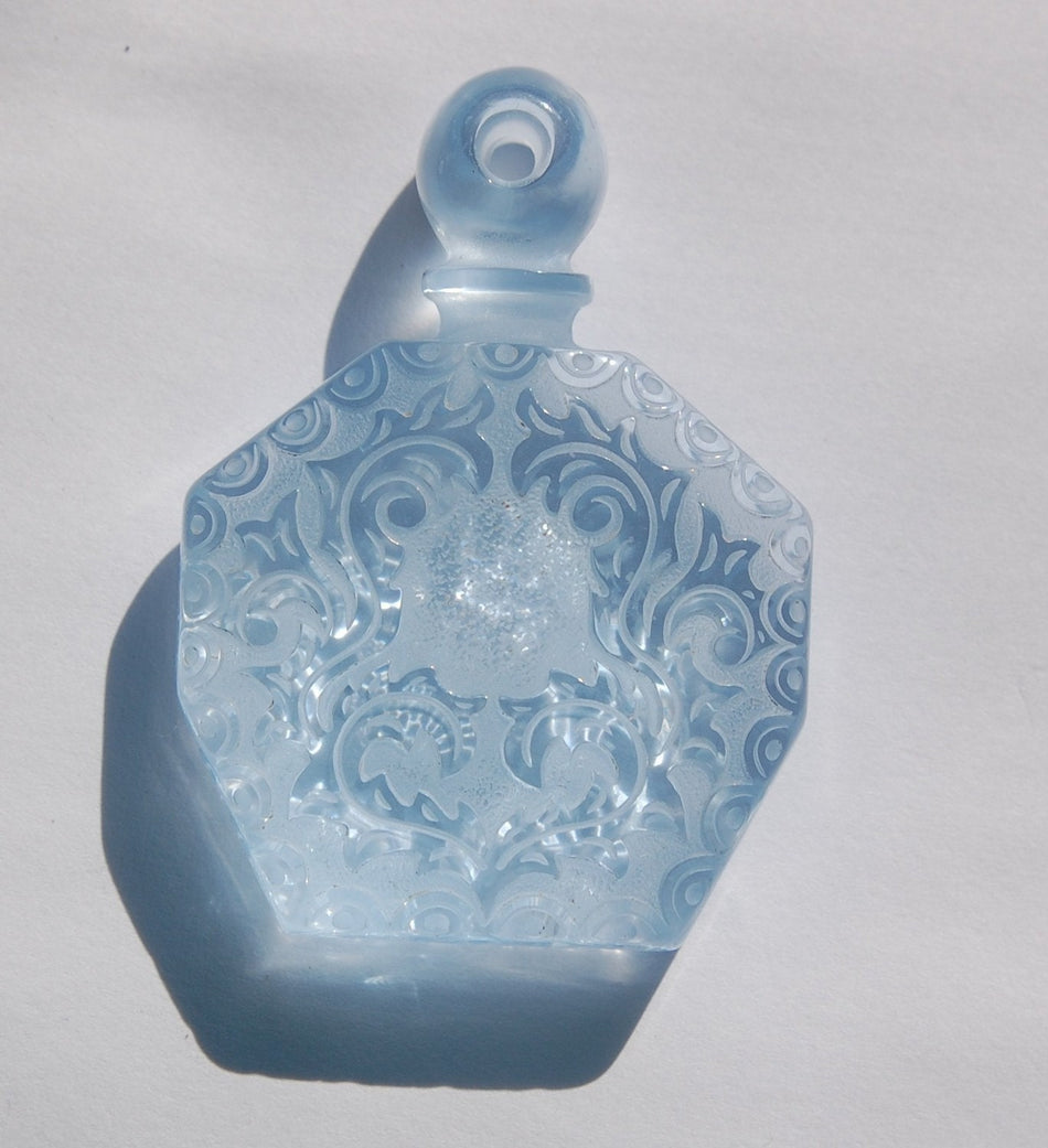 Vintage Blue Etched Faux Perfume Lucite Bottle Pendant pnd064A