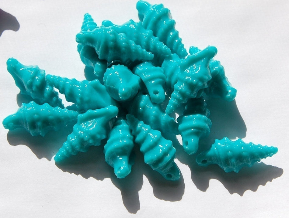 Vintage West German Acrylic Turquoise Seashell Charms 33mm x 15mm (4) chr107C