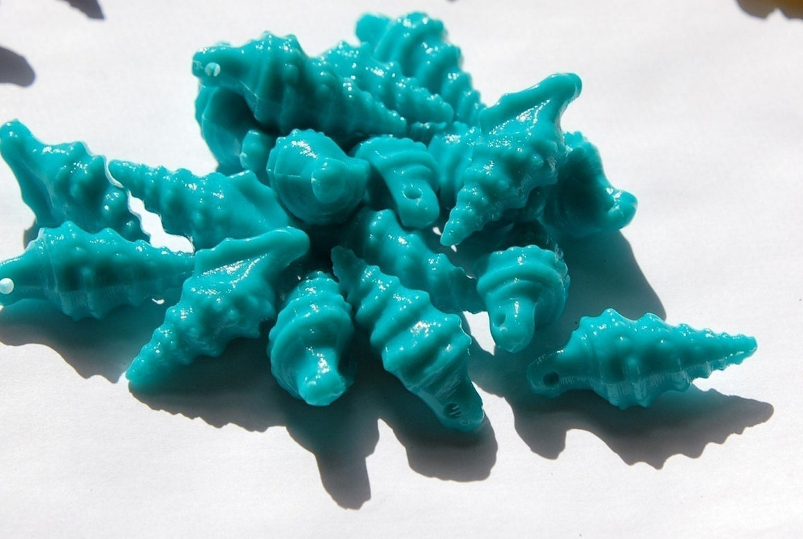 Vintage West German Acrylic Turquoise Seashell Charms 33mm x 15mm (4) chr107C