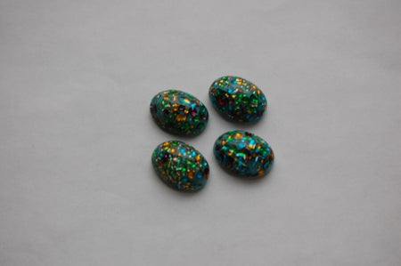 Blue Glass Cabochons with Rainbow Foil Inclusions 18x13mm (4) cab508A