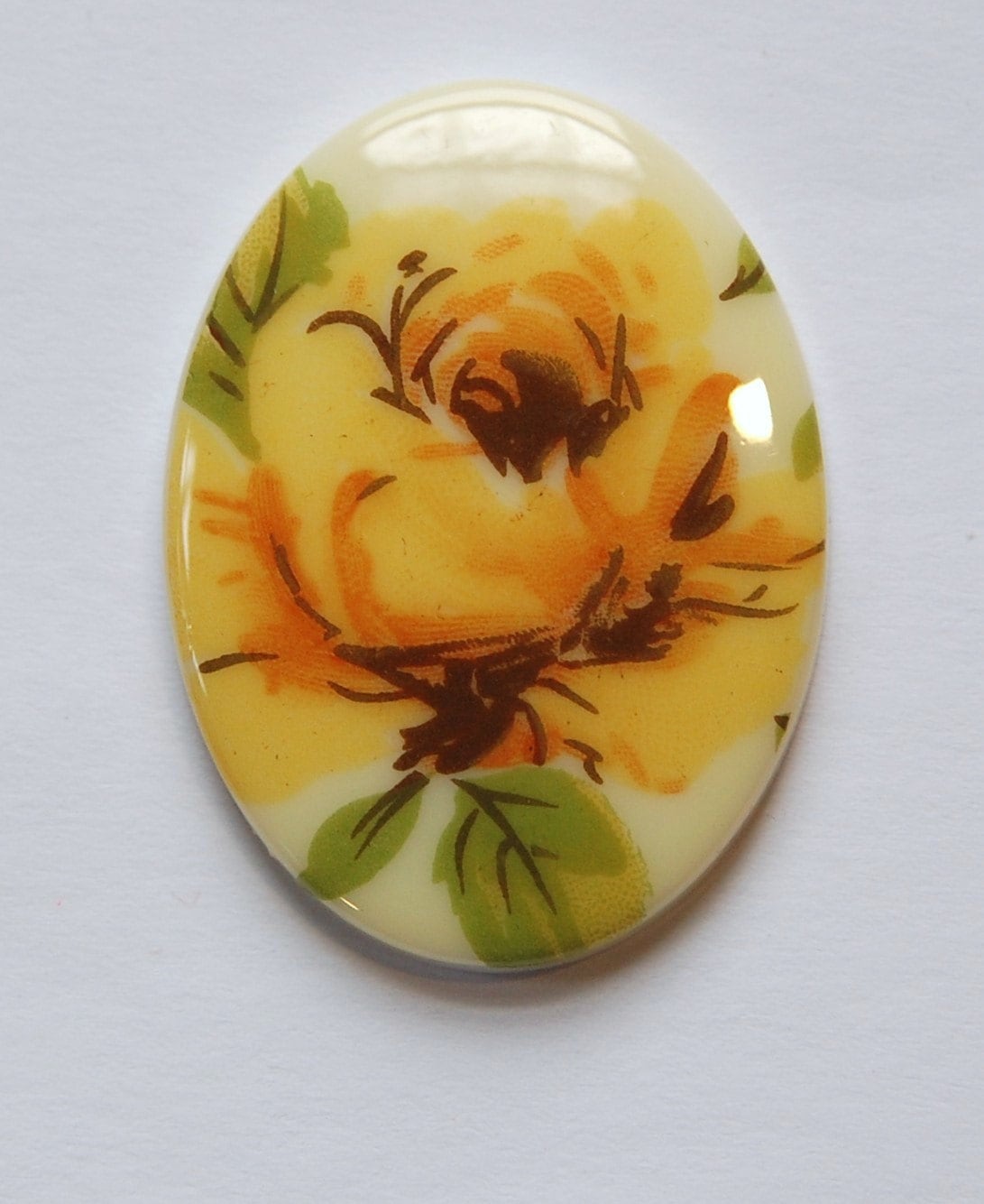 Vintage Large German Yellow Rose Cabochon 40x30mm cab746A