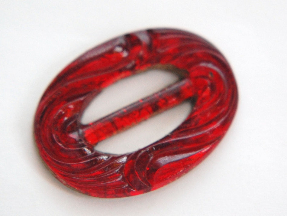 Vintage Red Glass Etched Buckle or Pendant pnd111