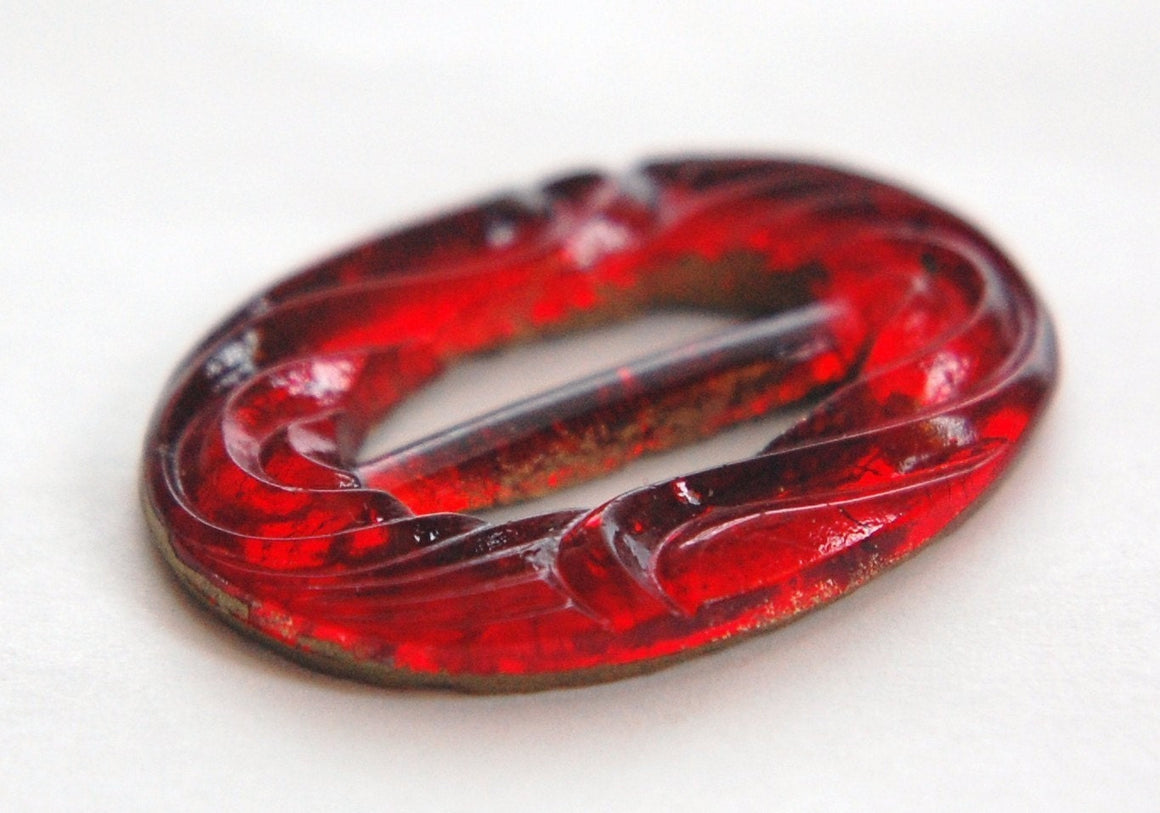 Vintage Red Glass Etched Buckle or Pendant pnd111