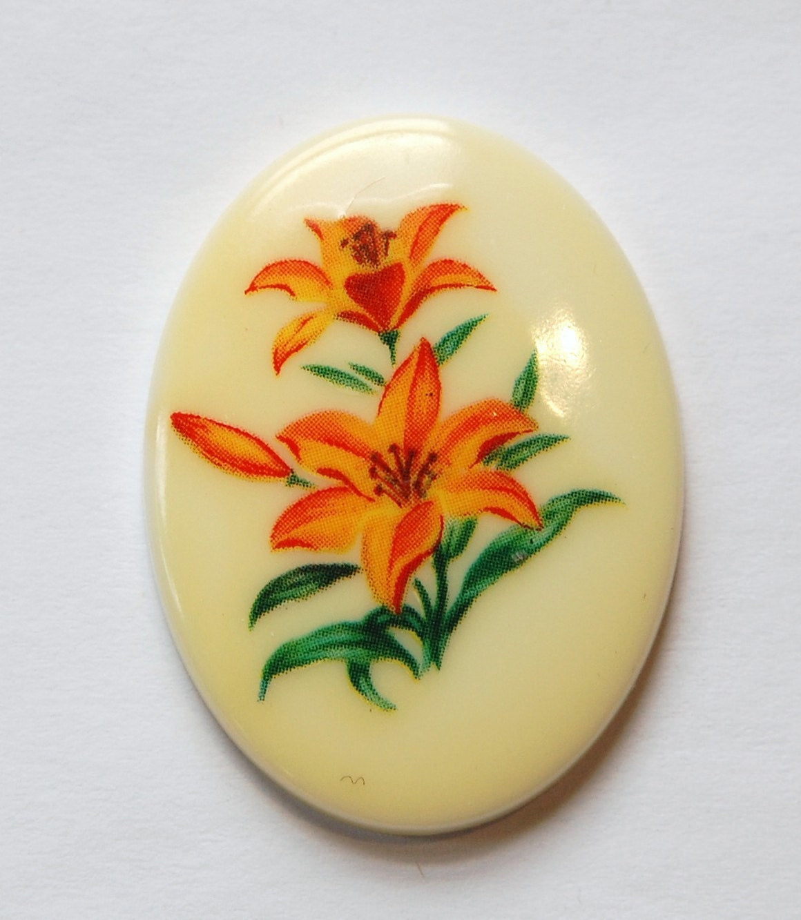 Vintage Yellow Orange Lily Flower Cabochon 40x30mm cab746E
