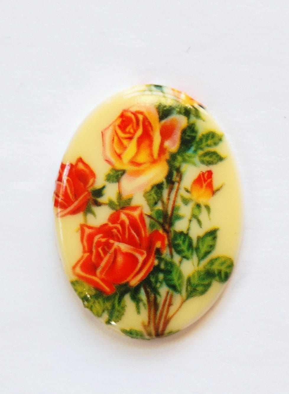 VintageYellow Orange Red Roses Cabochon 40x30mm cab746G