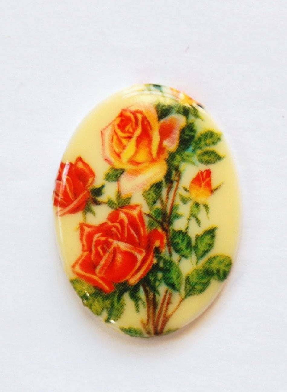 VintageYellow Orange Red Roses Cabochon 40x30mm cab746G