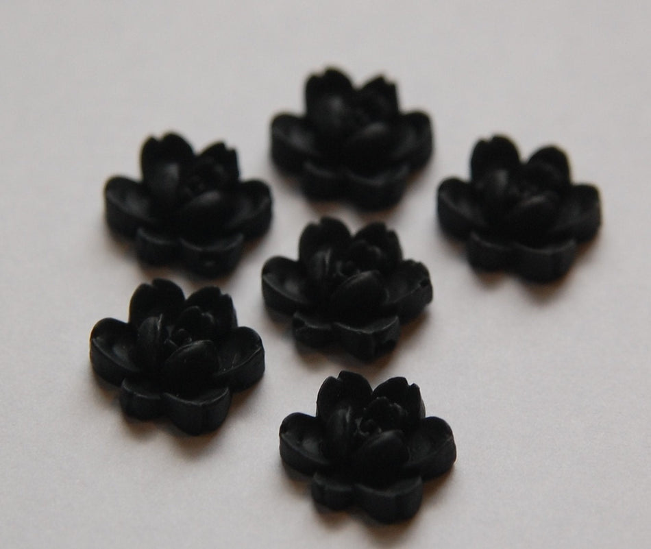 Vintage Style Matte Black Rose Flower Cabochon 14mm (6) cab354H