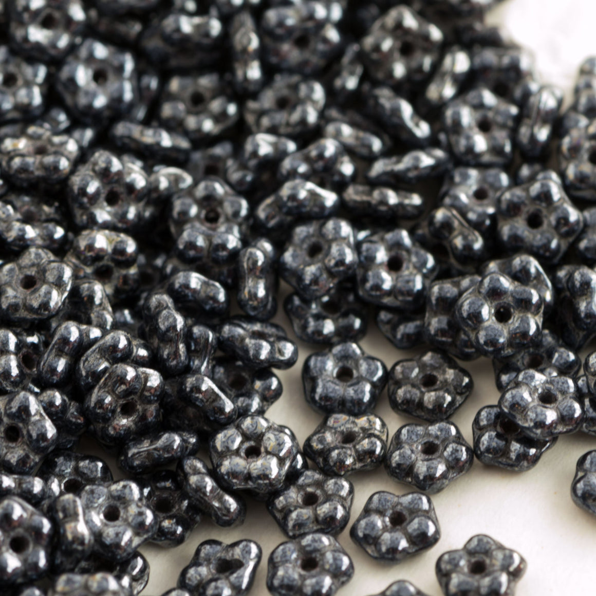 5mm Jet Hematite Czech Daisy Flower Glass Beads (50)