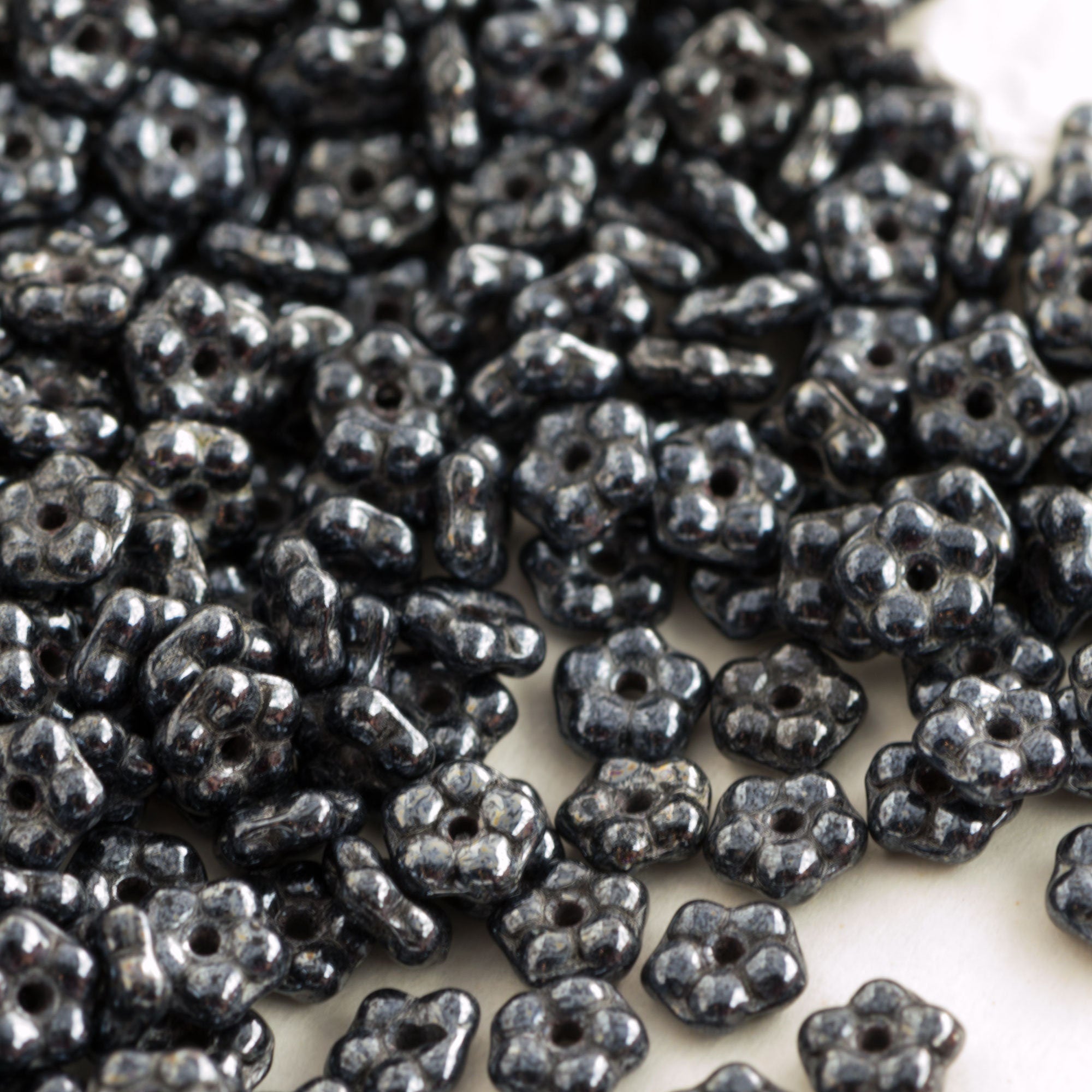 5mm Jet Hematite Czech Daisy Flower Glass Beads (50)