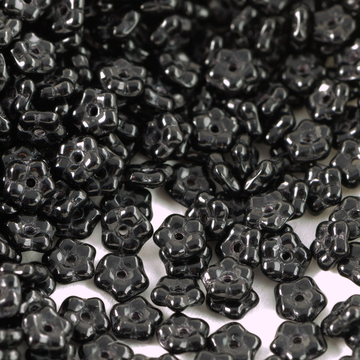 5mm Jet Czech Daisy Flower Glass Beads (50)
