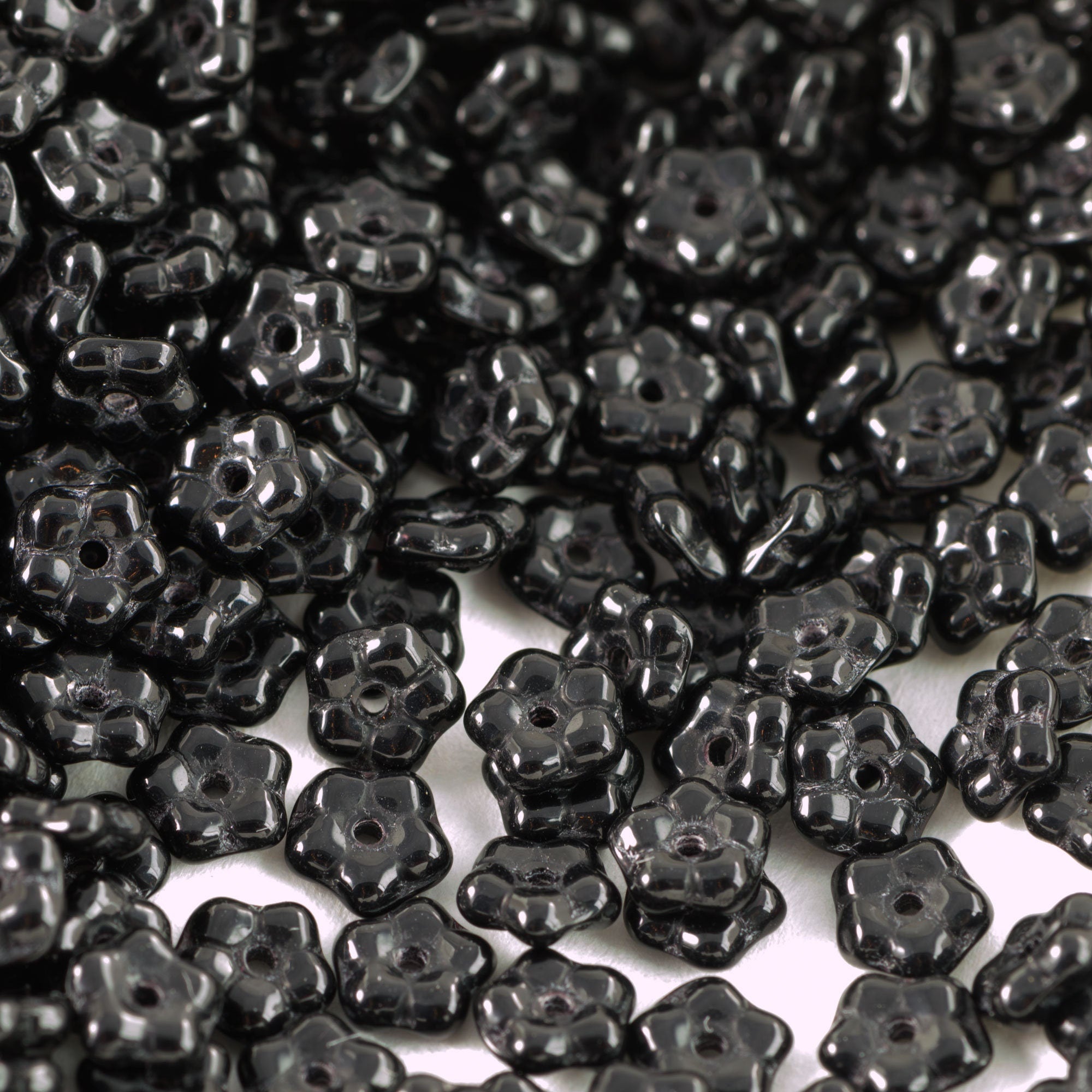 5mm Jet Czech Daisy Flower Glass Beads (50)