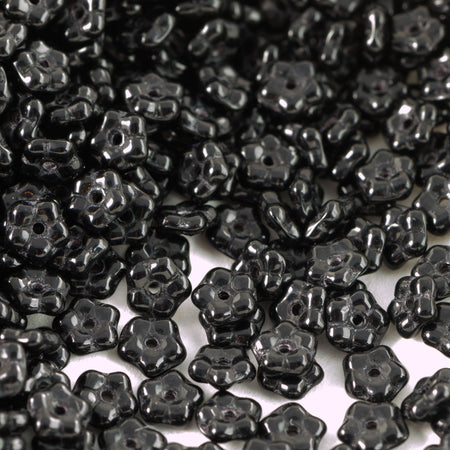 5mm Jet Czech Daisy Flower Glass Beads (50)