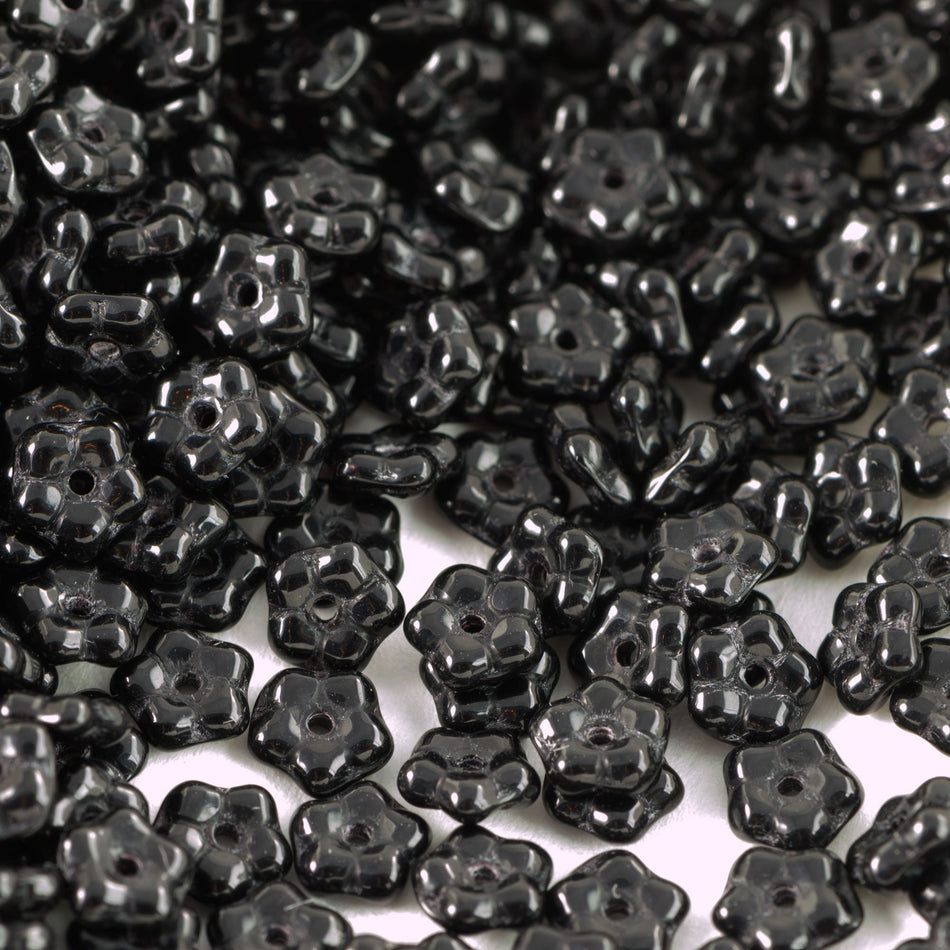 5mm Jet Czech Daisy Flower Glass Beads (50)
