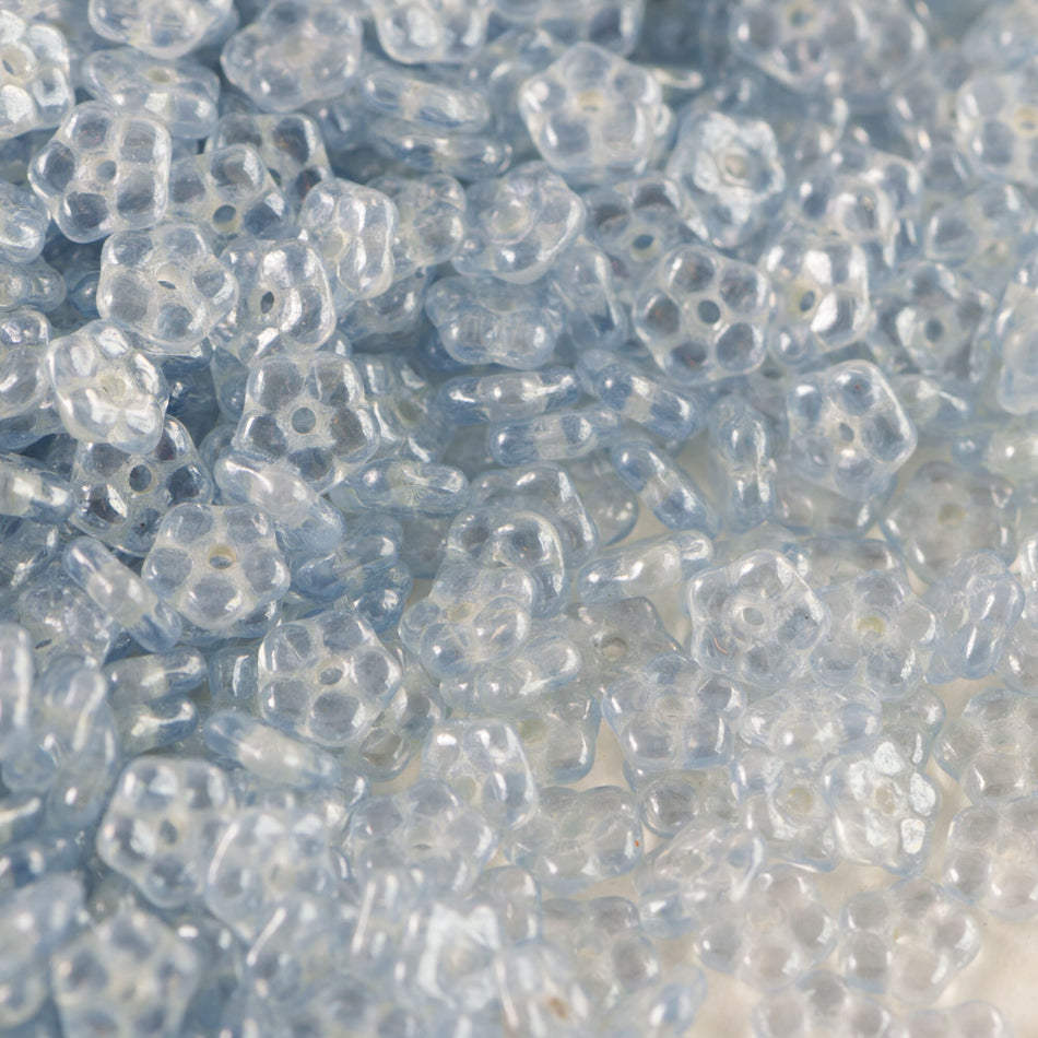 5mm Light Sapphire Lustered Czech Daisy Flower Glass Beads (50)