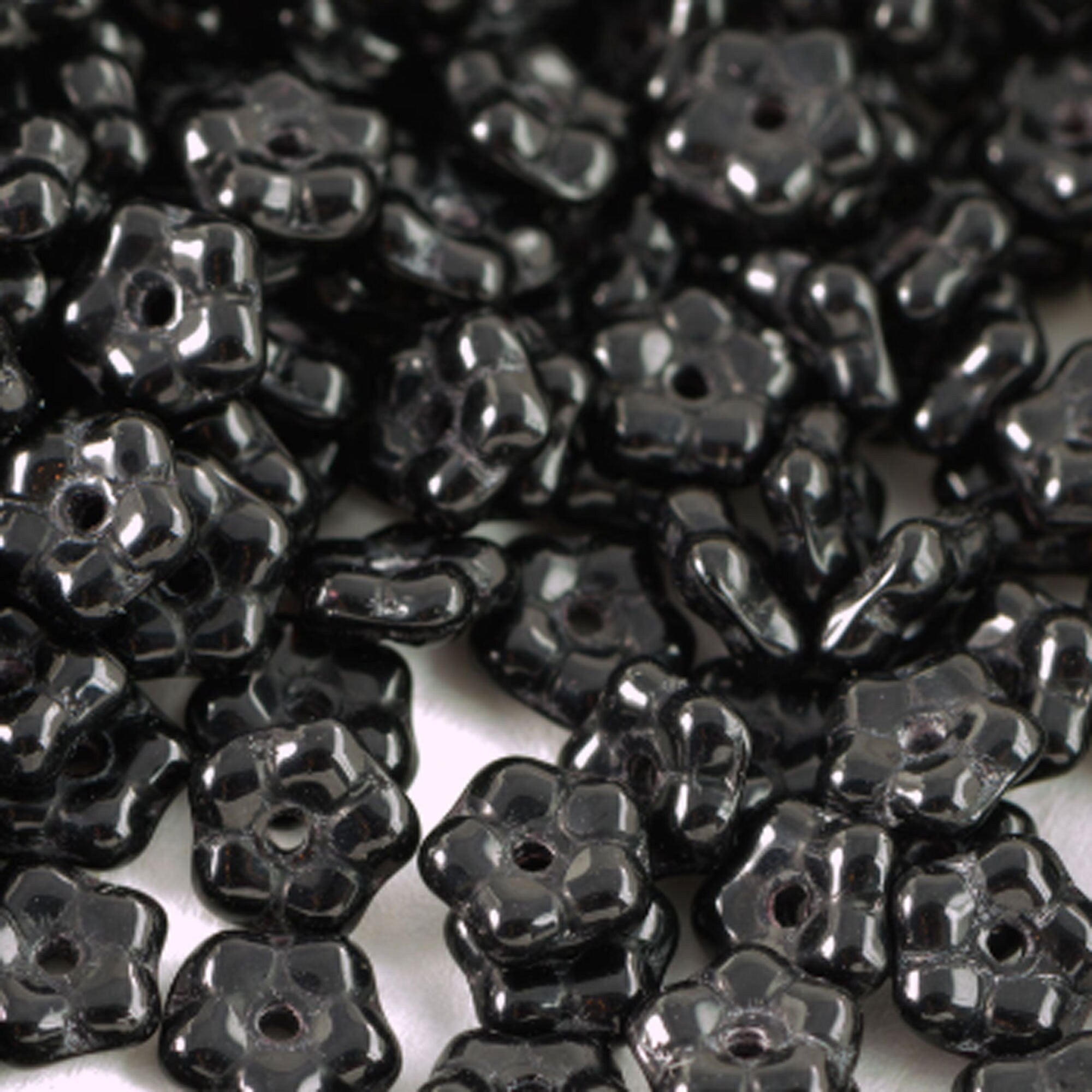 7mm Jet Czech Daisy Flower Glass Beads (50)