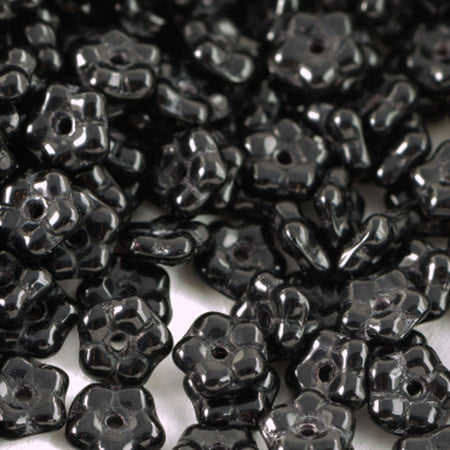 7mm Jet Czech Daisy Flower Glass Beads (50)