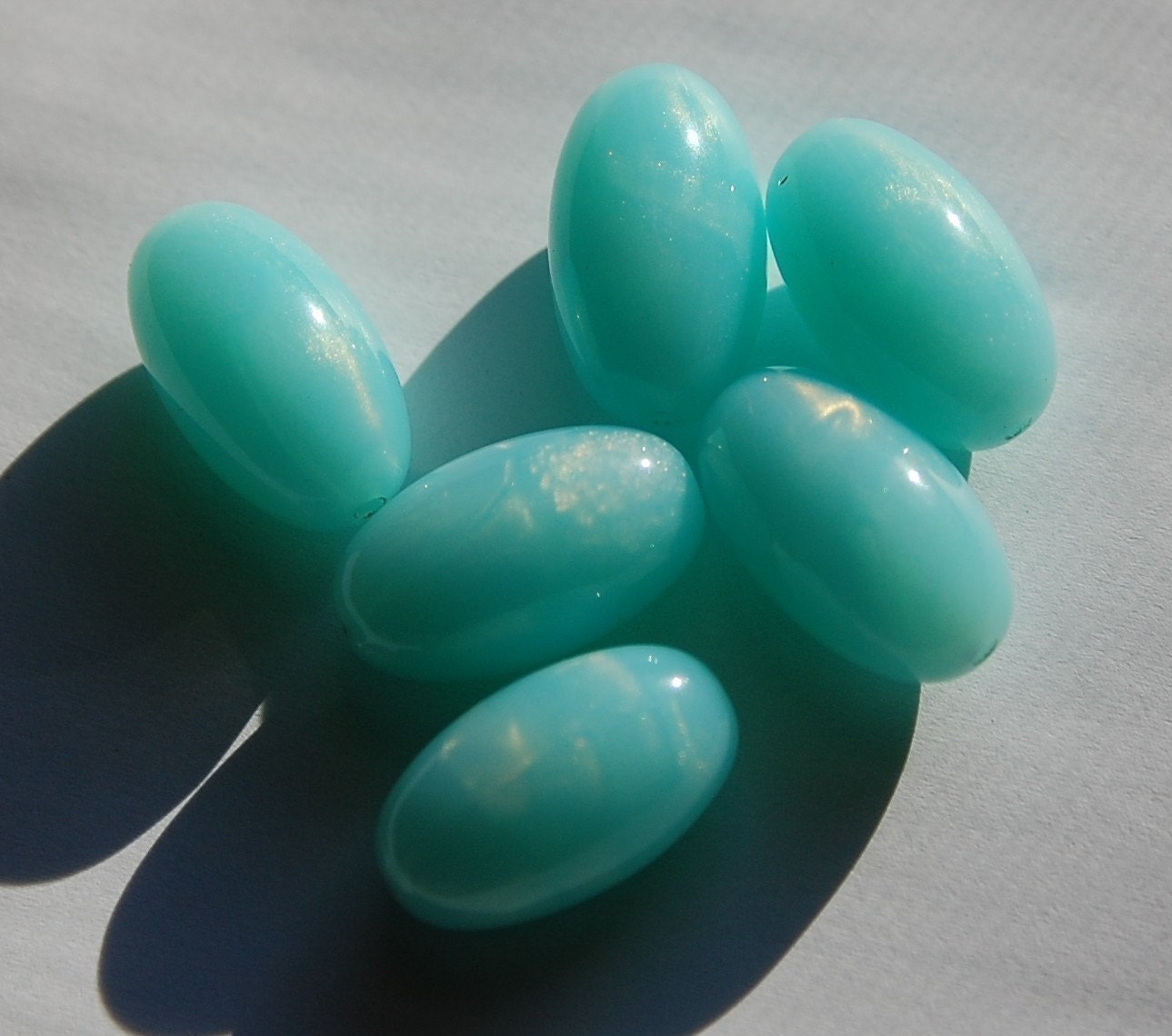 Vintage Light Blue Opal Oval Lucite Beads (4) bds817B