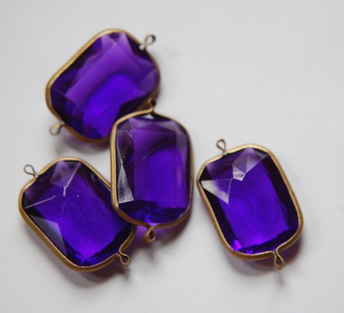 2 Loop Brass Channel Set Faceted Amethyst Acrylic Charms chr164B