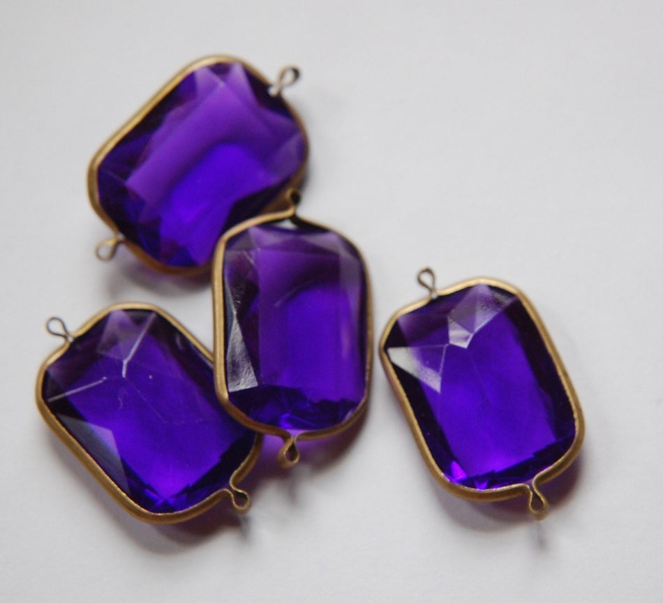 2 Loop Brass Channel Set Faceted Amethyst Acrylic Charms chr164B