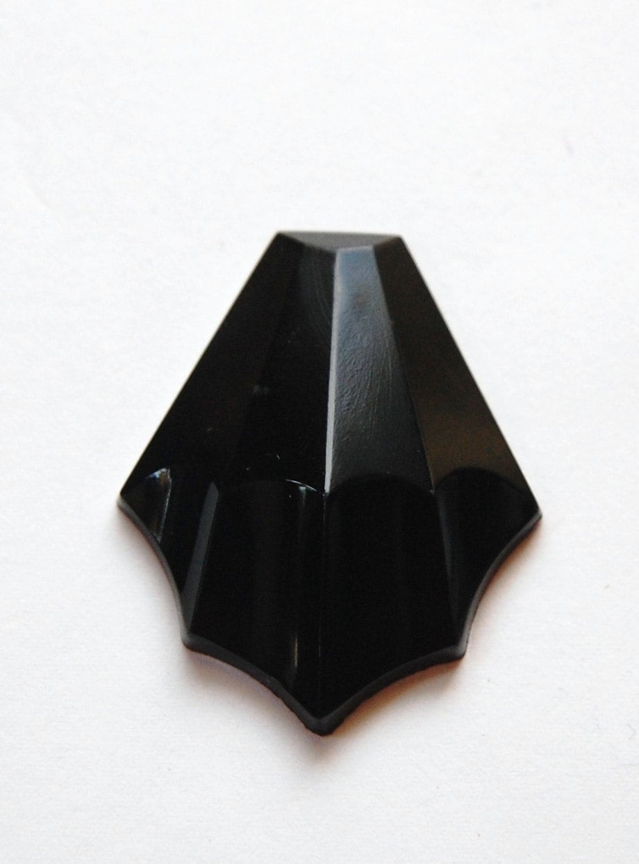 Vintage German Large Black Scalloped Glass Stone Cabochon cab048M