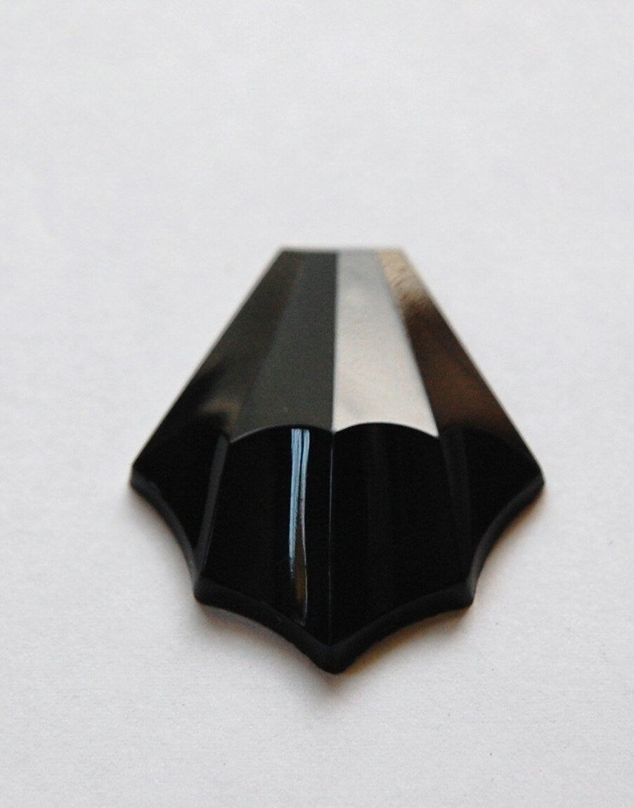 Vintage German Large Black Scalloped Glass Stone Cabochon cab048M
