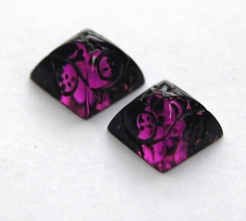 12mm Amethyst Glass Etched Pyramid Cabochons (2) cab580D