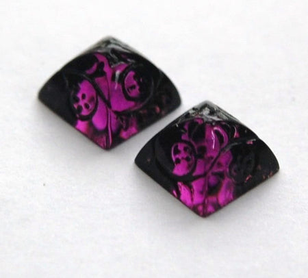 12mm Amethyst Glass Etched Pyramid Cabochons (2) cab580D