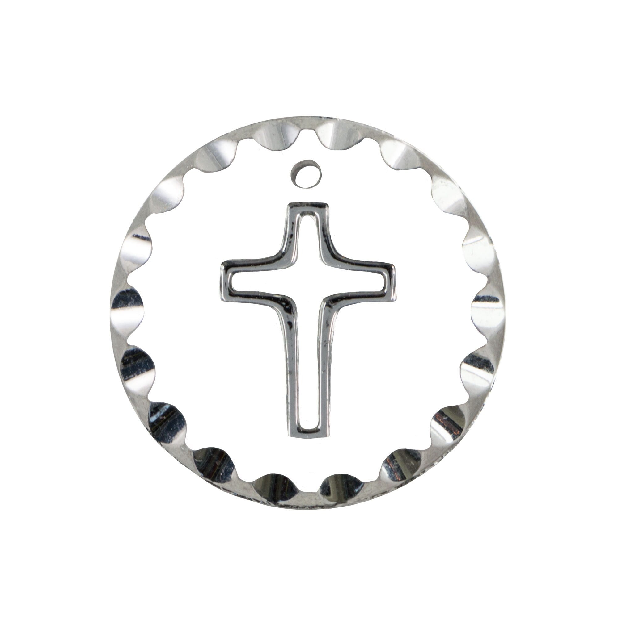 18mm Vitrail Etched Cross 1 Hole Glass Round Intaglio Pendant (2)