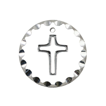 18mm Vitrail Etched Cross 1 Hole Glass Round Intaglio Pendant (2)