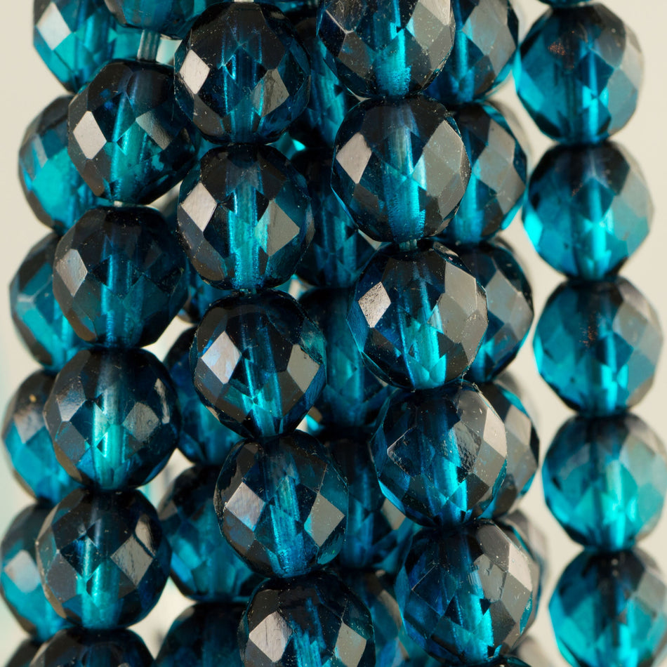10mm Teal/Black Czech Firepolish Faceted Glass Beads (20)