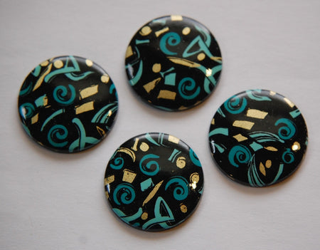 Vintage Black with Blue Mod Design Cabochon 25mm (4) cab008D