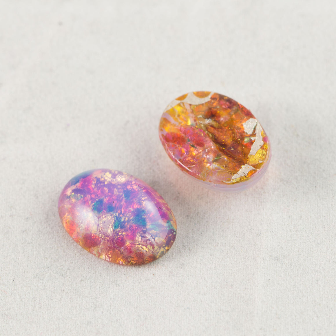 18x13mm Harlequin Fire Opal Glass Oval Cabochons (2)