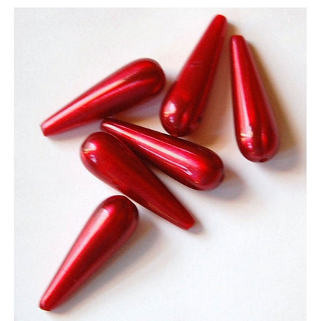 Ruby Red Metallic Moonglow Acrylic Teardrop Beads 29x9mm (6)