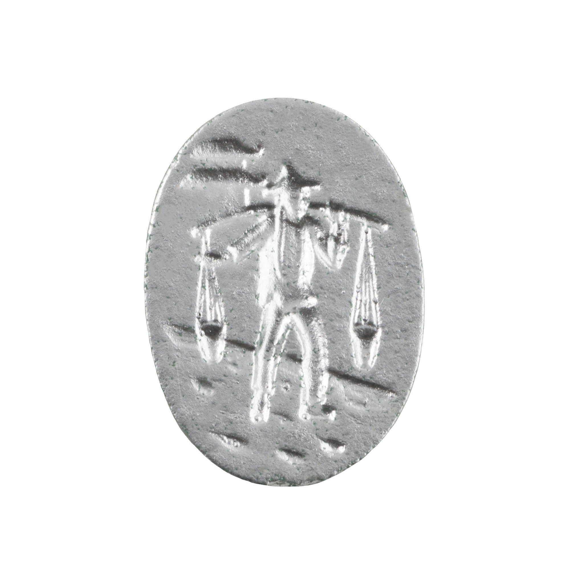 25x18mm Asian Figure Carrying Water Green and Gold Glass Oval Intaglio (1)